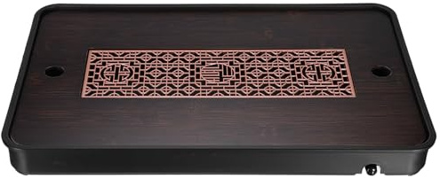 QUARKZMAN Plateau Thé Chinois Gong Fu En Bambou 14.4 Marron Noir | Plateau Thé Classique Sculpté Meuble Table Thé En Bambou, Avec Boîte Stockage D'eau Pour Boire Du Thé