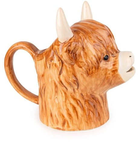 Home Deco London Highland Cow Kitchen Accessory, 3D Ceramic Head Design Novelty Ceramic Brown (Milk Jug 450ML)