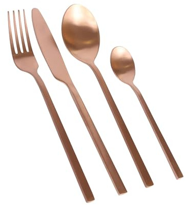 Argon Tableware 16 Piece Ensemble de Couverts en Acier Inoxydable - Cuivre - Manger Fourches Couteaux Cuillères Poli à Haute Brillance Métal 4-Person Table Fourchette Couteau Cuillère Set