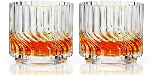 Viski Zephyr Crystal Lowball Tumblers, Elegant Cut Crystal Whiskey Glasses, Perfect for Scotch, Bourbon, Cocktails, and Neat Spirits, Ideal for Hosting Parties, Home Bar Accessories, 8.5 oz, Set of 2