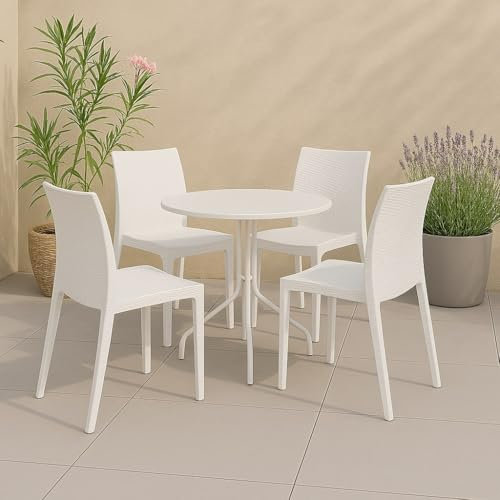 Dmora Set di 4 sedie da Esterno Palizzolo, Sedia Outdoor salvaspazio, Impilabile, Perfetta per Giardini e verande, Made in Italy, 42x48 h81 cm, Bianco