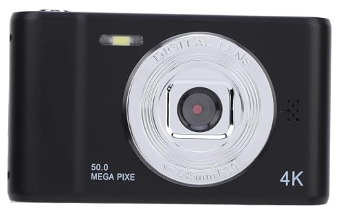 Fotocamera Digitale da 50 MP Dual Lens HD Photography & Video, Adaptive Anti Shake, Compact Point and Shoot Camera per Kids Teens Vloggers (include Tripod & Storage Borse) (BLACK)
