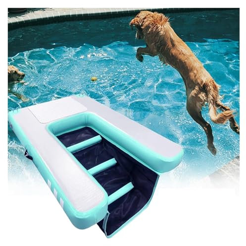 Hundebadeleiter Hunderampe für Schlauchboote, Eva-Welpen-Schwimmrampe Wasserleiter für Hunde – faltbar wiederverwendbar für Pools/Seeufer/Strände Hunde-Floß zum Klettern mit Pumpe/Seil/Reparaturset(