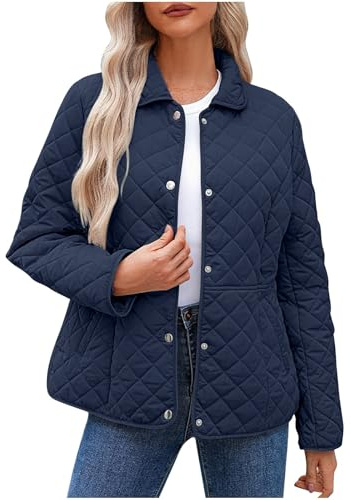 duxyoz Quilted Jackets For Women Uk Ladies Lightweight Padded Loose Casual Solid Patchwork Puffer Coats Button Up Cold Weather Winter Coat Lapel Collar Warm Outdoor Jacket Cardigan Outwear