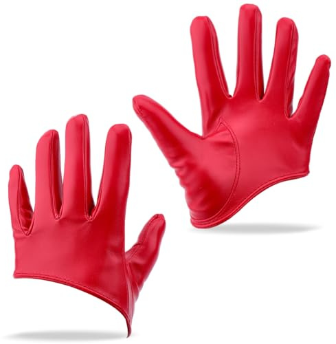 CALFOVERA 1 Paar Rote halbe Handfläche Handschuhe Für Damen PU Leder Fingerhandschuhe Modisches Kostüm Gothic Cosplay Zubehör Weiche Kurze Kunstleder Fingerhandschuhe Für Halloween Party