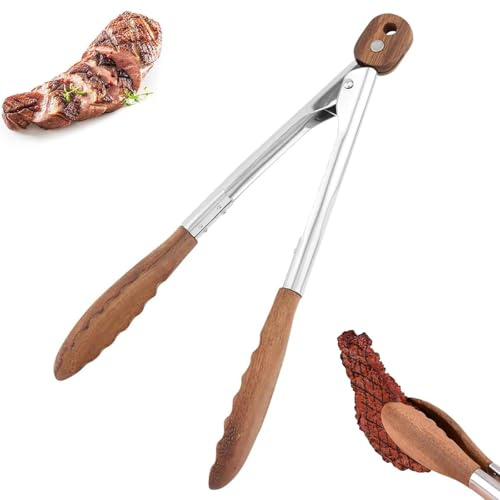 Wooden Tongs, Premium Wooden Kitchen Utensils for Cooking, Ideal for Toaster, Salad, and BBQ, Stainless Steel Construction, 29 cm Length