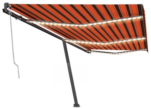 QJBSAVVA Automatische Markise mit LED Beleuchtung und Windsensor 600 x 300 cm Orange/Braun Freistehende Standmarkise aus Aluminium für Terrasse Balkon und Garten