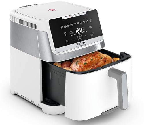 Tefal Easy Fry Silence Heißluftfritteuse, 7 L Fassungsvermögen, Silent-Technologie, 10 voreingestellte Programme, bis zu 8 Portionen, abnehmbares Frontelement, Weiß, EY8421E0