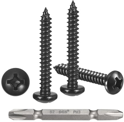 METALLIXITY Phillips Pan Head Self Tapping Screw #12x1-1/2 25Pcs | 304 SS Self Drilling Screw for Metal Wood Plastic with Bit, for Cabinet Wall Shutter Plate Furniture, Black