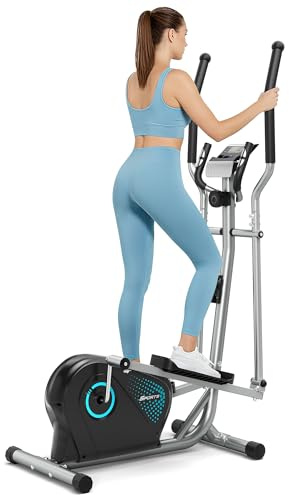 THERUN Cross Trainer, Ultra-Quiet Elliptical Machine for Home, 6KG Flywheel Elliptical Cross Trianer, 16 Resistance Levels Elliptical Machines Fitness w/Pulse Sensor, LCD Monitor (Blue)