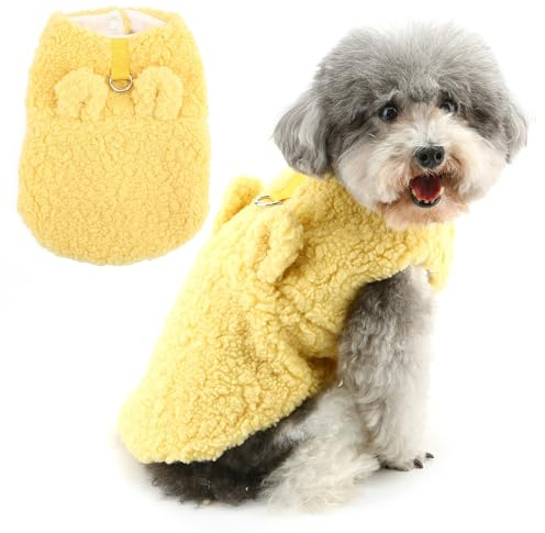 Zunea Süßer Winter-Hundepullover für kleine Hunde, weich, warm, Sherpa-Fleece, Welpenjacke, Mäntel mit Ring für die Leine, kaltes Wetter, Chihuahua, Yorkie, Spielzeug, Pudel, Gelb, Größe XS