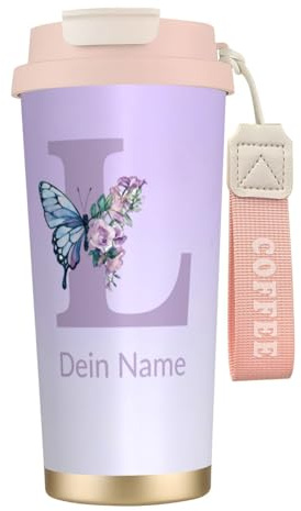 Kingmate Personalisierbarer Thermobecher 500ml mit Strohhalm & Deckel–Mit Namen graviert–Edelstahl Kaffeebecher Thermo to Go, Auslaufsicherer Isolierbecher für Büro, Reise, Camping & Geschenk L