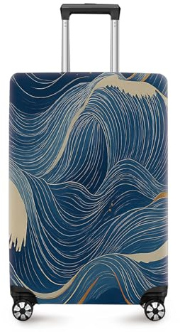 ANNA QUEEN Ocean Wave Luggage Cover, Elegant Blue Flow Line Design Suitcase Protector, Washable Stretchable Travel Sleeve for 20-22 Inch Luggage
