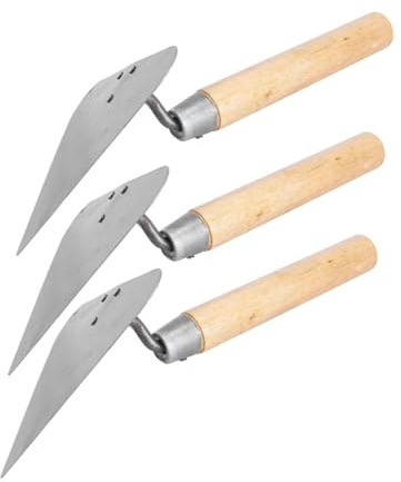 Vaguelly 3Pcs Stainless Steel Bricklaying Trowel with Ergonomic Wooden Handles Triangle Concrete and Plaster Finishing Tools for Masonry Grout and Putty Applications