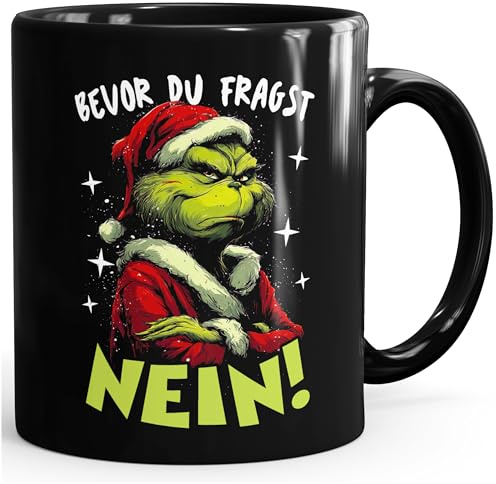 MoonWorks® Tasse Anti Weihnachten Spruch lustig Bevor du fragst Nein Geschenkidee Schwarzer Humor Schwarz standard