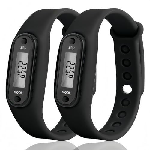 2Pcs Pedometer Step Counter,Step Counter Watch for Women,Digital Watch,Sports Wristwatch,Step Counter for Walking,Digital Lcd Run Step Walking Distance Calorie Counters Watches,Time Counters,Black