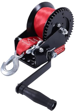 Fockety Heavy Duty Boat Trailer Winch, 1600LB Portable Hand Crank Winch with 26ftx2in Strap and 3 Positions, 2 Way Ratchet 4.1:1 Gear Manual Operated Ergonomic Steel Boat Winch Strap