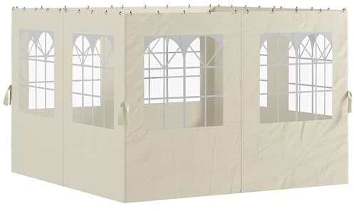 Outsunny Seitenwand 4er Set für 3 x 3 m Pavillon 302x205 cm Cremeweiß | Seitenteile, 8 Fenster, Klettverschluss, Wasserdicht, Stabil, Winterfest, Seitenteil, Seitenwände, für Partyzelt
