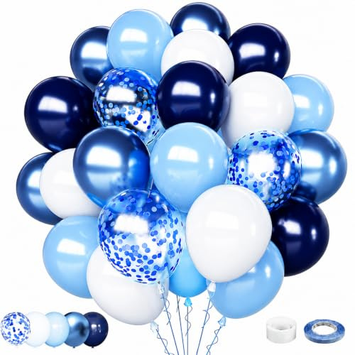 60 Stück Luftballons Blau,12 Zoll Marineblaue Metallic Blau Luftballon Set | Blaue Konfetti Ballons,Partyballon Deko für Geburtstag Valentinstag Jubiläum Hochzeit Graduierung Feier Party