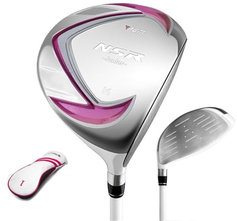 Golfklubbor trä #1/#5 för högerhänta pojkar flickor nybörjare golfförare barn golf hybrid järnklubb trä med kolstång och huvudbonad (rosa (#1), ålder 9-12)