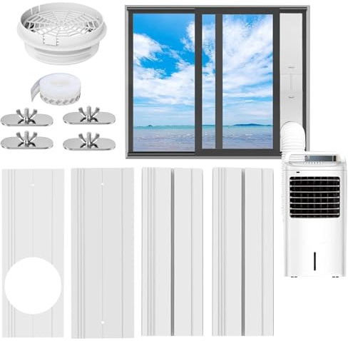 Joint de fenêtre de climatisation pour climatiseurs mobiles, kit de fenêtre pour tuyau d'évacuation de 130/150 mm, longueur réglable de 108 à 154 cm, moustiquaire en PVC épais, kit de fenêtre