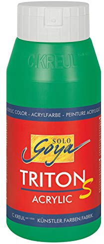 KREUL 17309 - Solo Goya Triton S Acrylfarbe permanentgrün, 750 ml Flasche, schnell trocknend mit Glanzeffekt, Farbe auf Wasserbasis, in Studioqualität, vielseitig einsetzbar, gut deckend und ergiebig