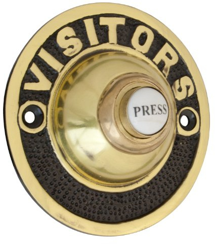 Polished Cast Brass & Black 81mm dia Visitors Bell Push with China Press