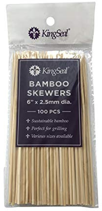 1600 Count | KingSeal Natural Bamboo Wood Grilling Skewers, 6 Inches x 2.5mm Diamter, for Shish Kebabs, BBQ, and Fruit Arrangements, Bulk Pack - 16 Packs x 100 Skewers