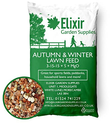 Elixir Gardens Autumn Winter Fertiliser, Sports Field, Paddock and Lawn Feed | Treats 100sqm, Made for British Climate | 1kg-25kg in bag or tub | NPK 3-15-15 + 5.2% S | x 5kg bag