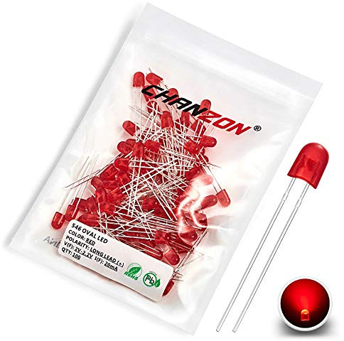 Chanzon 100 pcs 5mm 546 Oval Red LED Diode Lights (Colored Lens Diffused DC 2V 20mA) Lighting Bulb Lamps Electronics Components Light Emitting Diodes