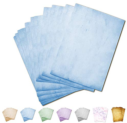 Partycards Urkundenpapier A4 Bedruckbar - Vintage Papier Blau, 50 Blatt, Format DIN A4, 90 Gramm, Beidseitig Bedruckt - Altes Papier Briefpapier A4, Briefpapier Vintage