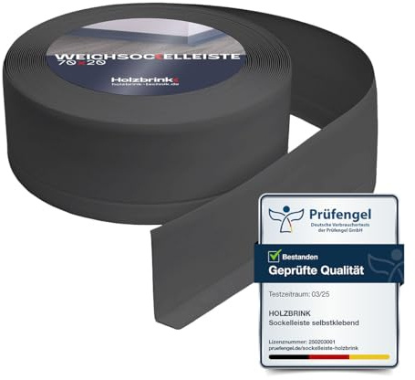 HOLZBRINK Weichsockelleiste PVC 70x20mm, 5 m | Winkelleiste ohne Klebestreifen für Kantenschutz Wand | Sockelleisten Ecken | Farbe: Graphitgrau