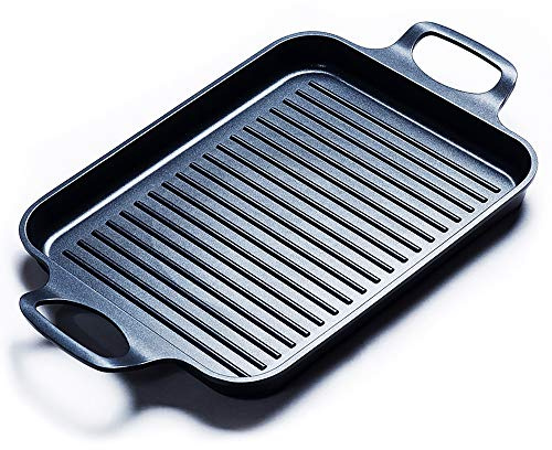 S·KITCHN Nonstick Grill Pan, Induction Stove Top Grill Plate, Glass Grilling Pan for Indoor, Gas Range Grill Panel/Skillet