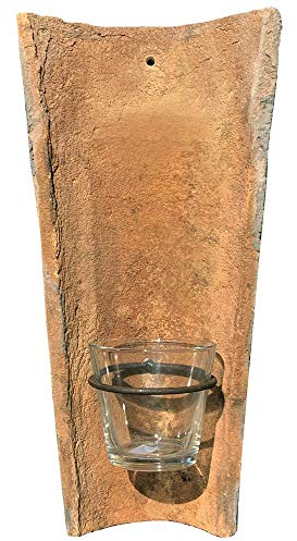 Wandkerzenhalter Echt Antiker Dachziegel mit Glas Windlicht Teelichthalter