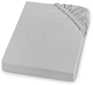 sleepling Feinbiber Spannbettlaken 140x200 cm, 100% Baumwolle, Steghöhe 25 cm, Rundumgummizug, Bettlaken 140 x 200 cm, Made in Germany, Oeko-TEX, Waschbar bis 60 Grad, Grau