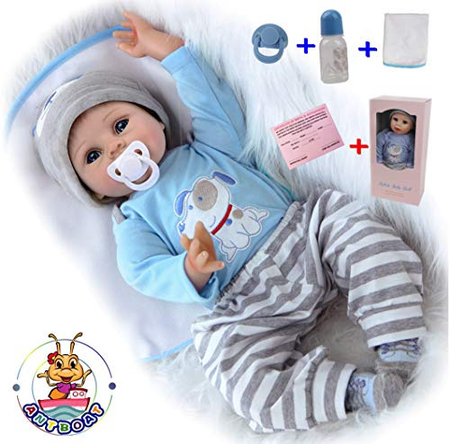 antboat 22 Pollici 55cm Bambole Reborn Maschio Silicone Morbido Vinile Vita Reale Realistico Fatto a Mano Giocattoli per Neonati Regali di Natale Reborn Baby Doll