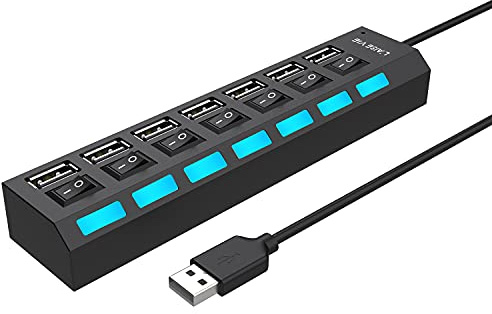 Multi Port USB Splitter, 7 in 1 USB 2.0 Hub with High Speed Individual ON/Off Switches with LEDs USB Hubs