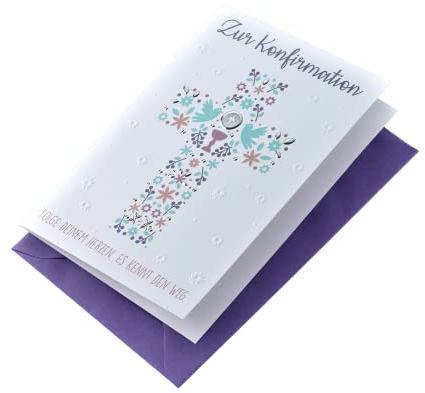Perleberg Karte zur Konfirmation - Basic Classic Collection - Glückwunschkarte Konfirmation mit Kreuz-Motiv - Konfirmationskarte mit farblich passendem Umschlag in 11,6 x 16,6 cm