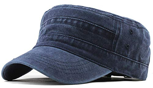Yixda Unisex, militär vintage, platt armékeps, justerbar basebollkeps, keps, marinblå, En Storlek