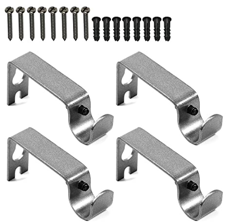 MroMax Gardinenstangenhalterung aus Eisen, Einzelhalter, für Gardinenstangenhalter für 13–16 mm Gardinenstangen, 73 x 38 x 16 mm, Grau, 4 Stück