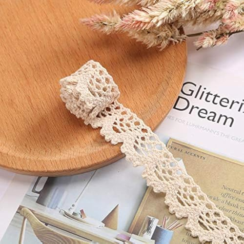 ToBeIT Cinta de Encaje Vintage de 20 Metros - Ribete Decorativo de Algodón para Costura, Artesanía, Boda y Decoración (Beige35)