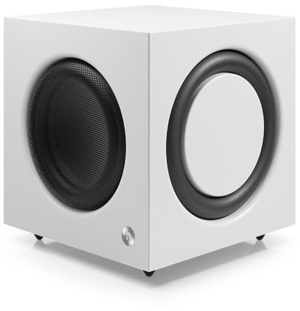 Audio Pro Subwoofer Potente con Reflejo de Graves y con Cable - Speaker Graves Profundos Amplificador Digital Clase D 200W - Transmisión de Audio y Sonido de la Televisión SW-10 - Blanco