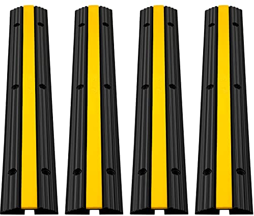 VEVOR 1 canale, protezione per cavi, 4 ponticelli in gomma termoplastica commerciale con design modulare per parcheggi, magazzini, 100 x 15 x 2,5 cm, nero