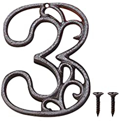 Zayookey Metal Numbers Numeri Civici in Ferro Colato Neri Numero Porta Esterno Numero di Indirizzo Rustico Vintage per Porte, Pareti, Indirizzi di Casa (Numero 3)