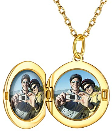 PROSILVER Medaillon aufklappbar mit Kette personalisiert Herz/Oval/Runde Anhänger Halskette Foto Bilder Amulett zum Öffnen 925 Silber/18k vergoldet Souvenir Schmuck für Frauen Mutter Tochter