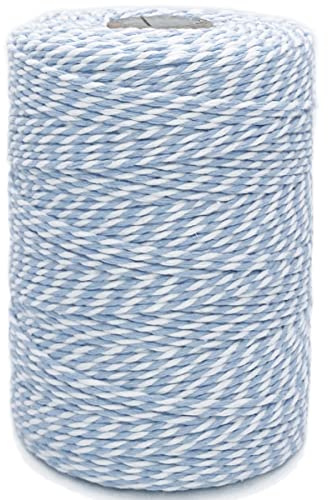 Leecogo Bakers - Cuerda de algodón azul claro y blanco de 650 pies para envolver regalos, manualidades, decoración del hogar, cocina