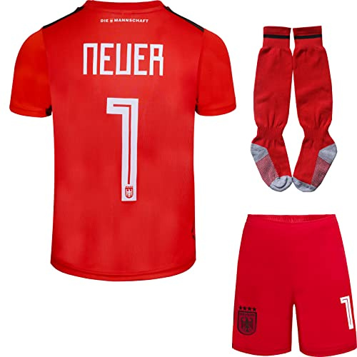 Mokiss Deutschland Neuer Kinder Torwart Trikot Fußball #1, Neu Saison, Shorts Socken Torwarttrikot (Rot,24)