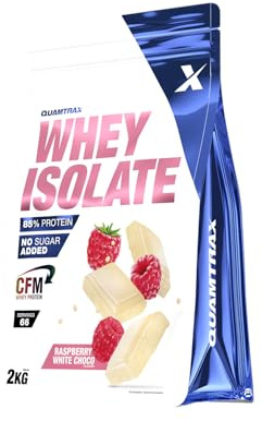 Quamtrax Nutrition - Whey Isolate (Proteína de Suero de Leche Aislada) - Alto contenido proteico, apoyo en el crecimiento muscular y rápida absorción (700 g, Chocolate Blanco y Frambuesa)