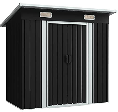 KOIECETA Cobertizo de jardín con 2 orificios de ventilación, puerta corredera, cobertizo para herramientas, cobertizo de jardín, cobertizo de antracita, acero (antracita)
