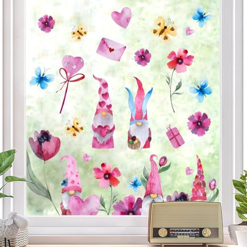 WandSticker4U®- Fensterbilder Herbst WICHTEL in PINK/Rosa selbstklebend I Fenstersticker Kinder Blumen Wichtel Wohn- & Schlafzimmer Küche I Fensteraufkleber Herbstdeko wiederverwendbar GROß